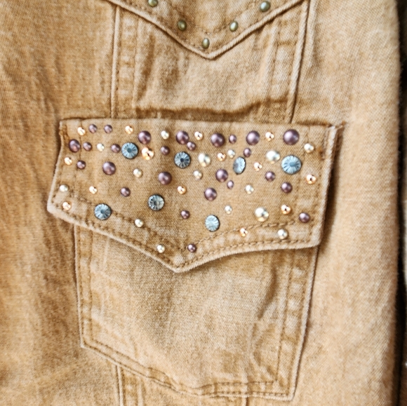 Denium Shirt Jacket Embellished Tan Kaiki 2X New with Tags - Picture 9 of 10